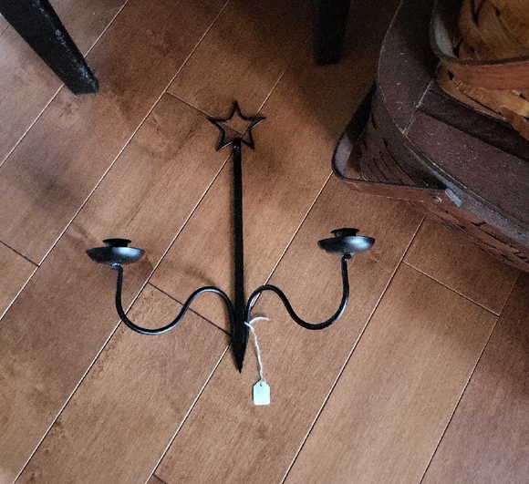 Primitive Black Cast Iron Candle Sconce - Picture 1 of 5